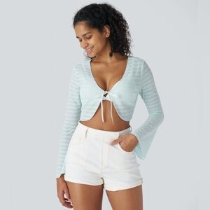 Halara V Neck Bell Sleeve Tie Front Cropped Casual Cardigan medium